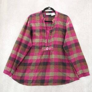 Blair Purple Flannel Plaid Floral Embroidered Western Boho Cotton Indie‎ Large